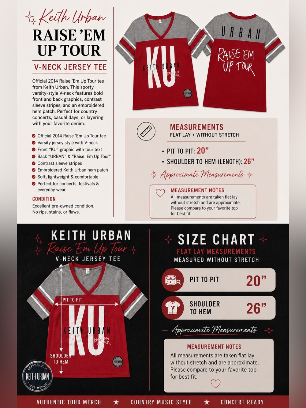 KEITH URBAN Official 2014 Raise ’Em Up Tour Concert Tee V-Neck Jersey Shirt Sz L - Picture 8 of 16